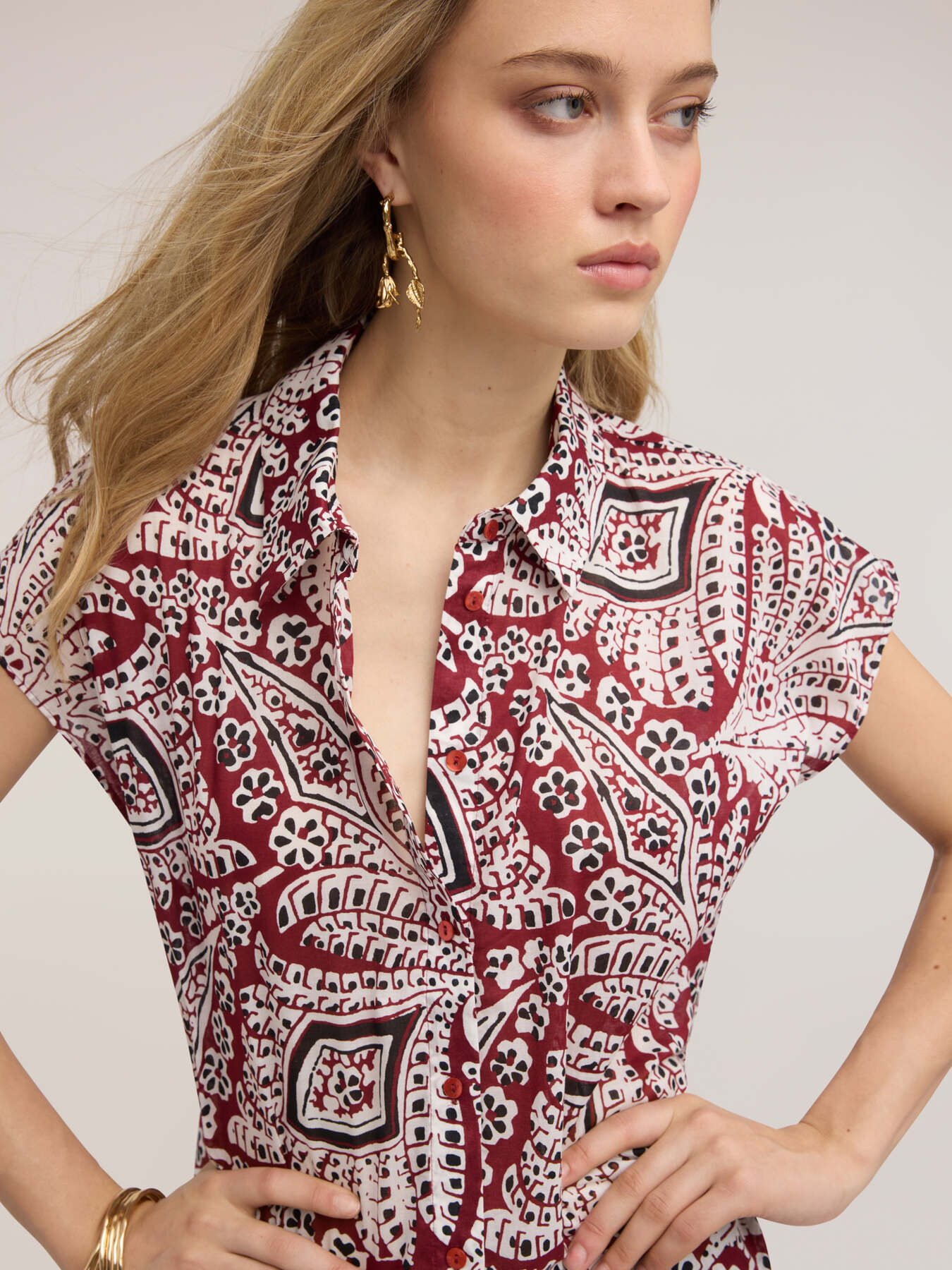 Chemise en mousseline de coton avec imprim&eacute; image number 3