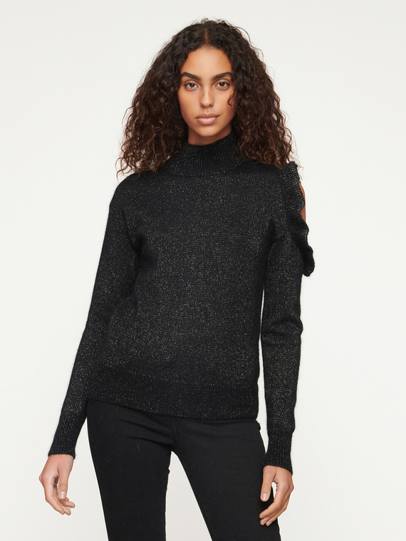 Angora blend turtleneck sweater with cut out feature