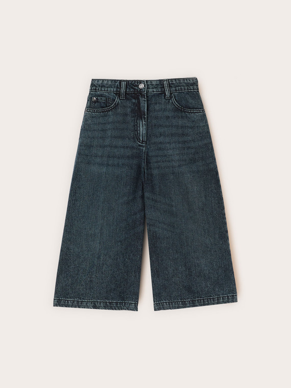 Jean culotte en denim bleu d&eacute;lav&eacute;