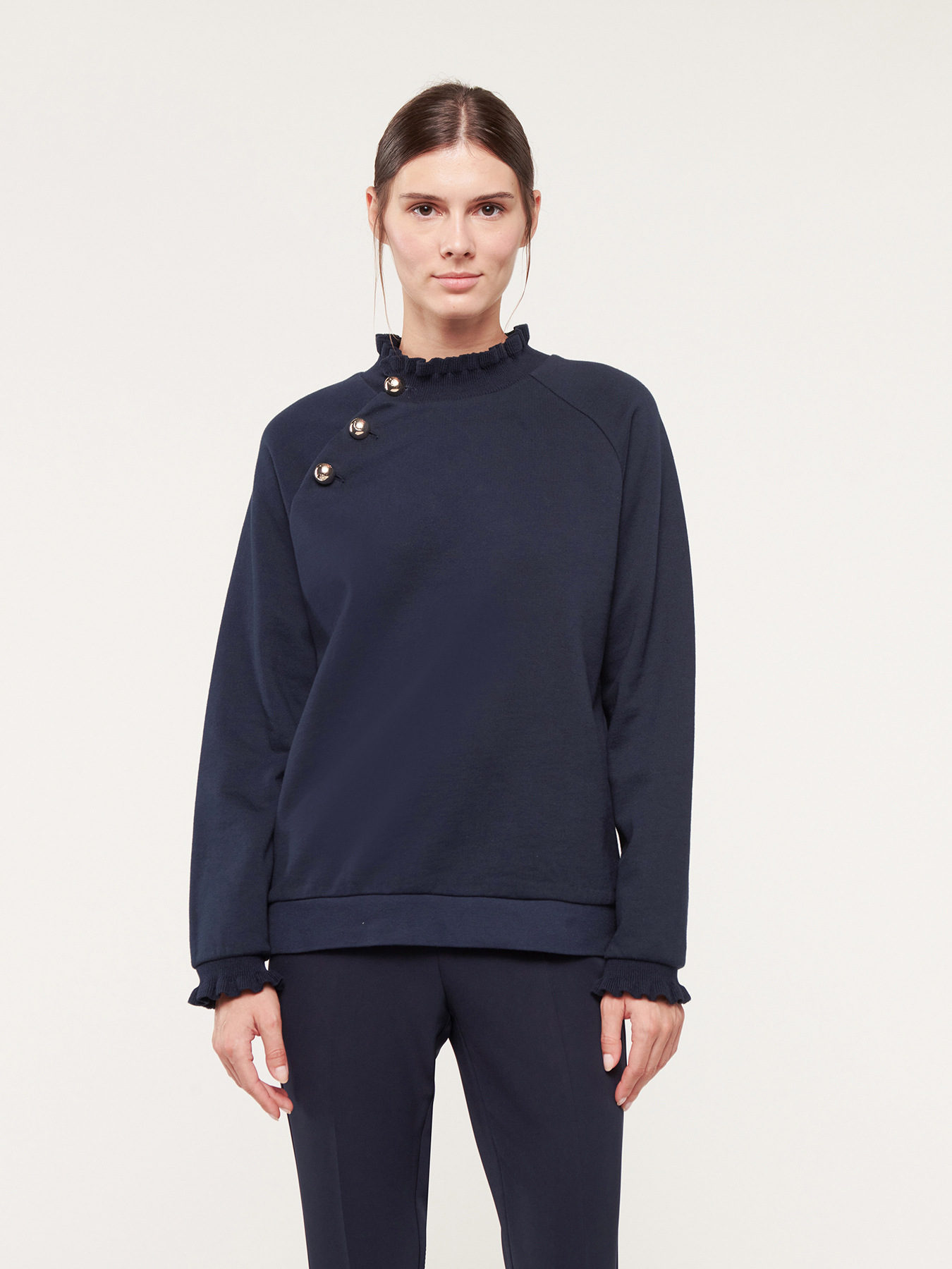 Solid colour sweatshirt with metal buttons image number 0