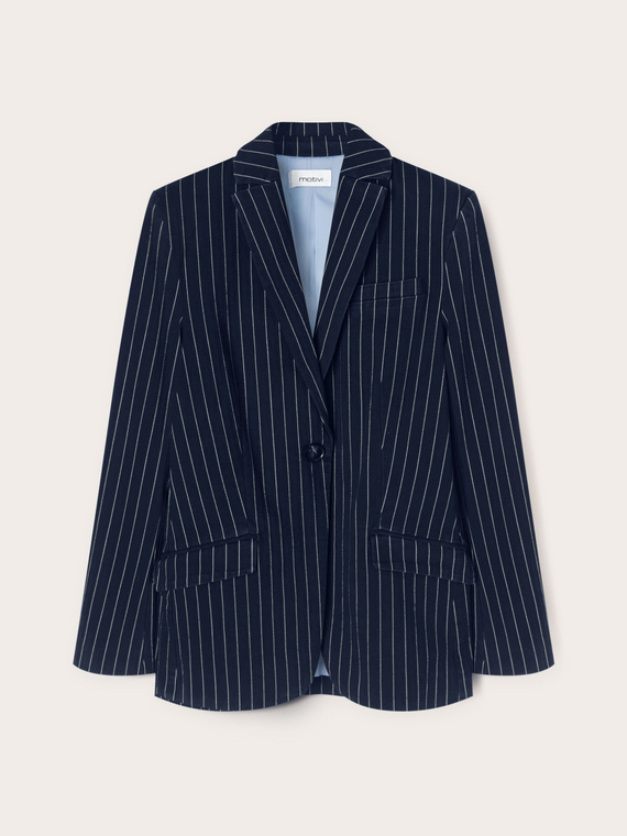 One-button pinstripe denim jacket