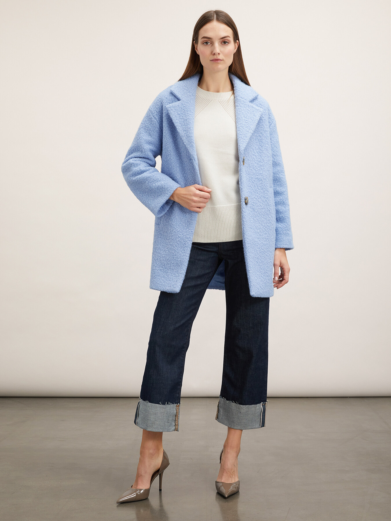 Einreihiger Boucl&eacute;-Mantel aus Wollmischgewebe image number 3