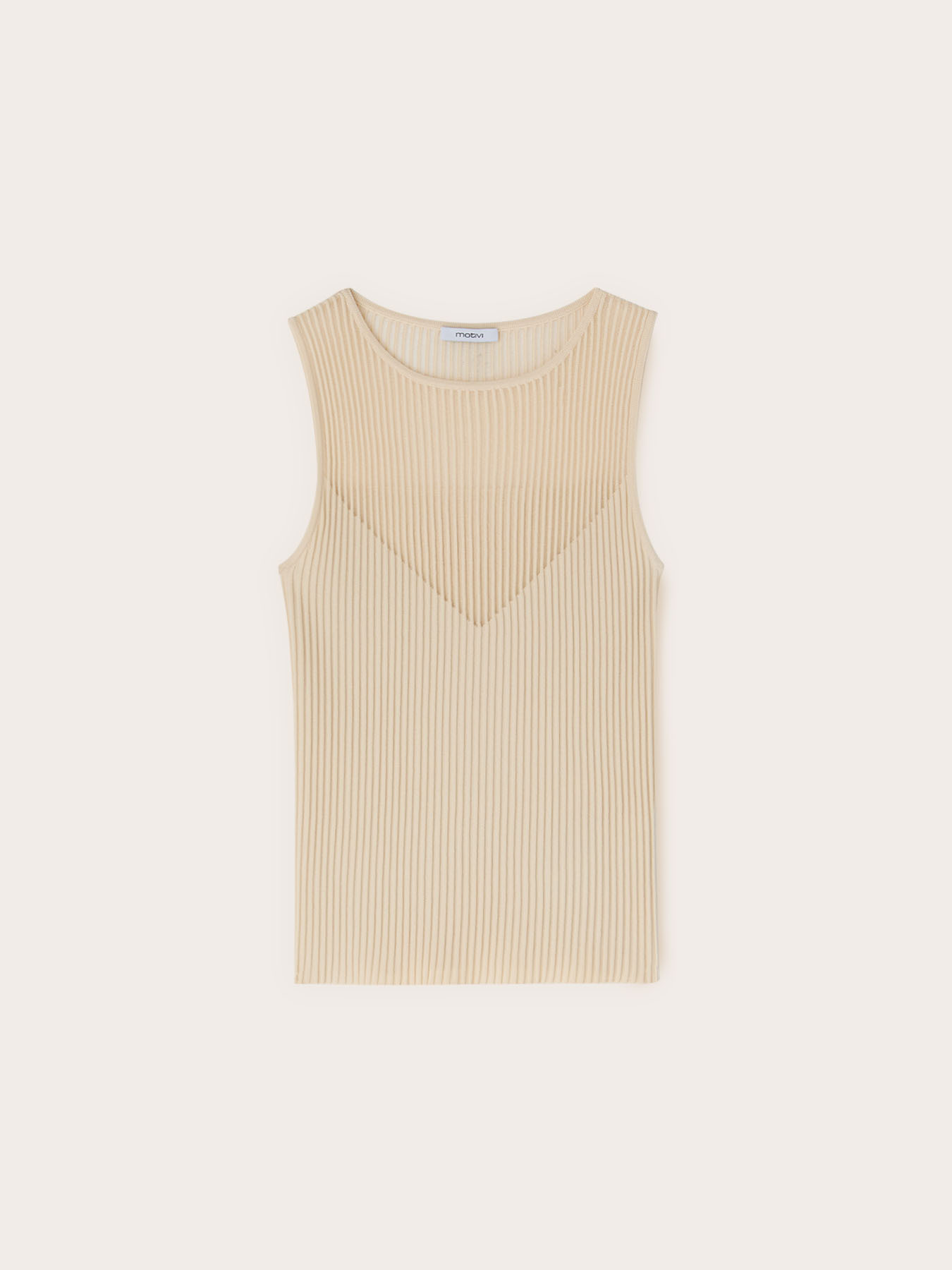 Fine ribbed knit top with sheer neckline image number 4