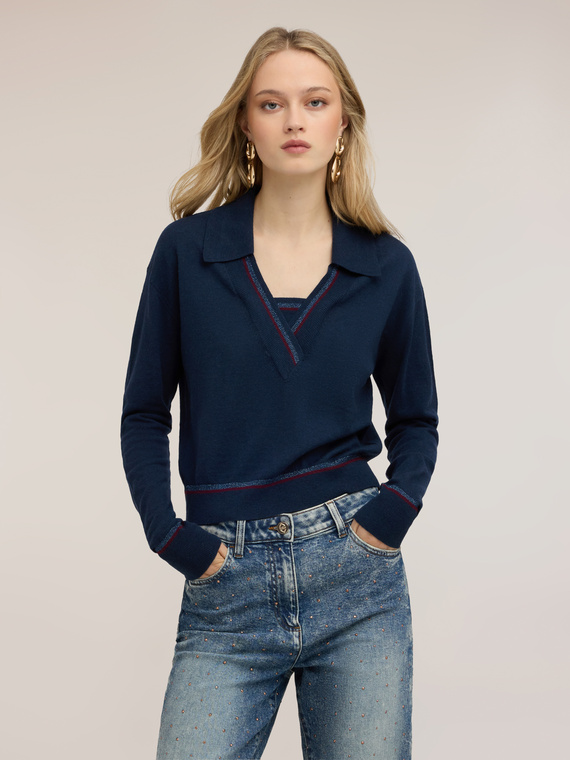 Poloshirt aus feiner Seiden-Wollmischung