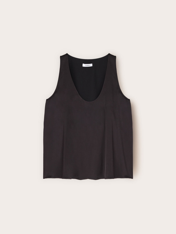 Top aus Viskose-Satin mit tiefem Ausschnitt