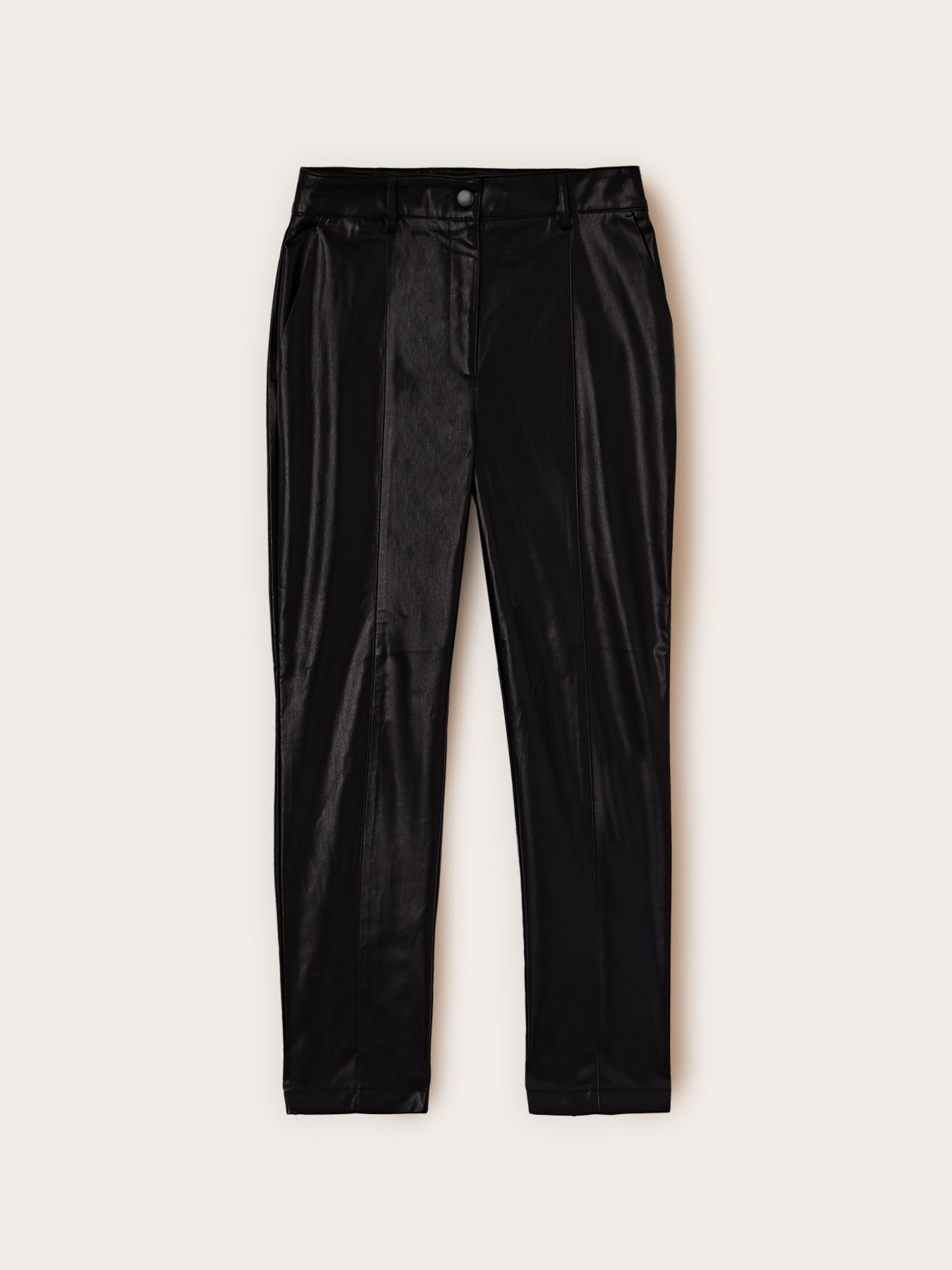 Pantaloni slim fit din țesătură laminată image number 4