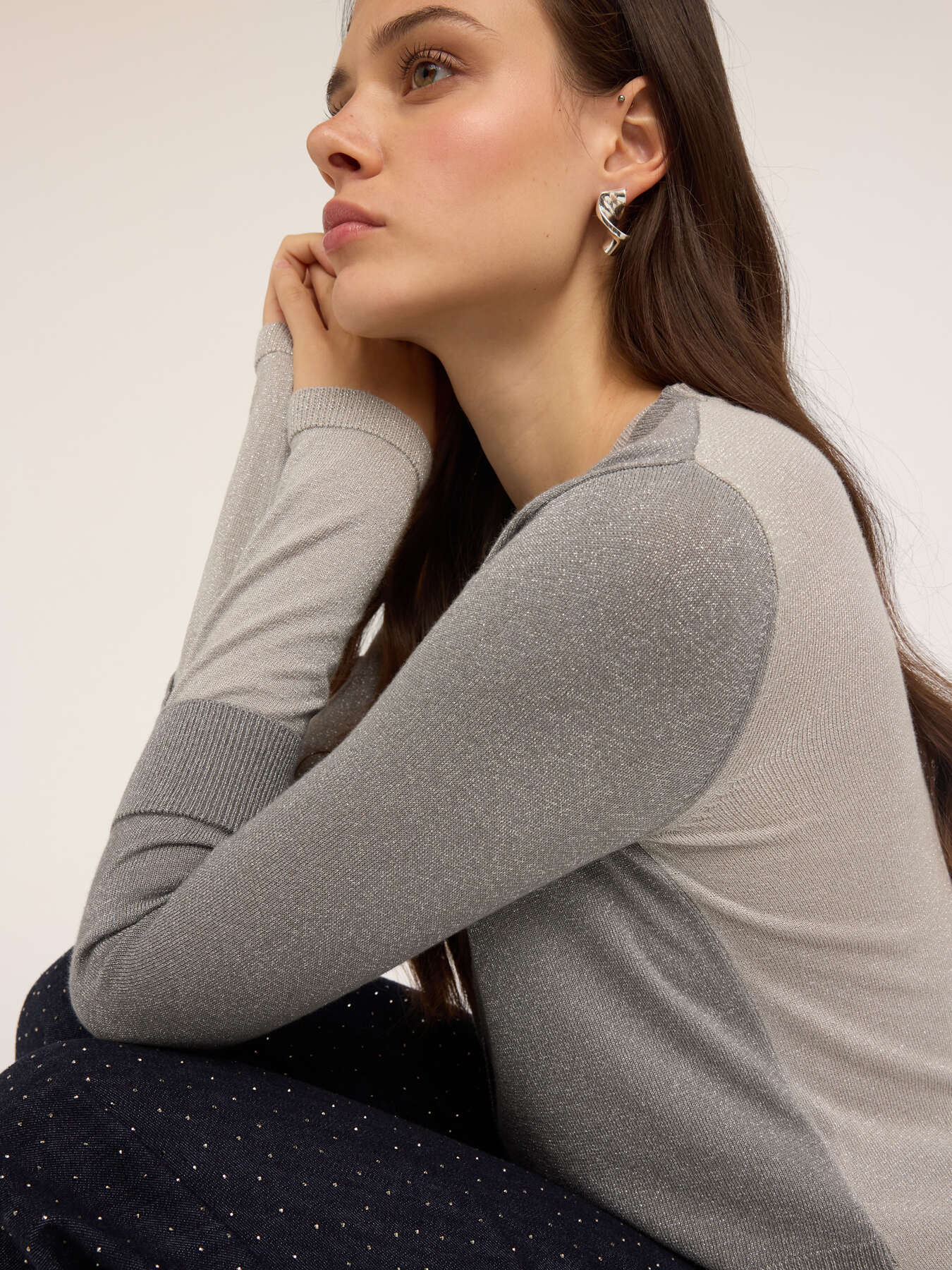 Lurex jumper with faux cardigan design image number 2