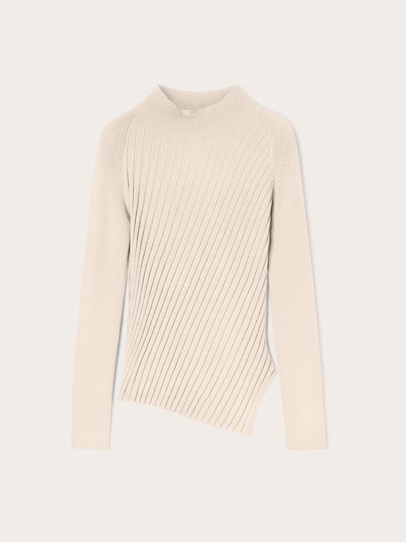 Rippstrick-Pullover mit diagonalen Rippen und asymmetrischem Saum