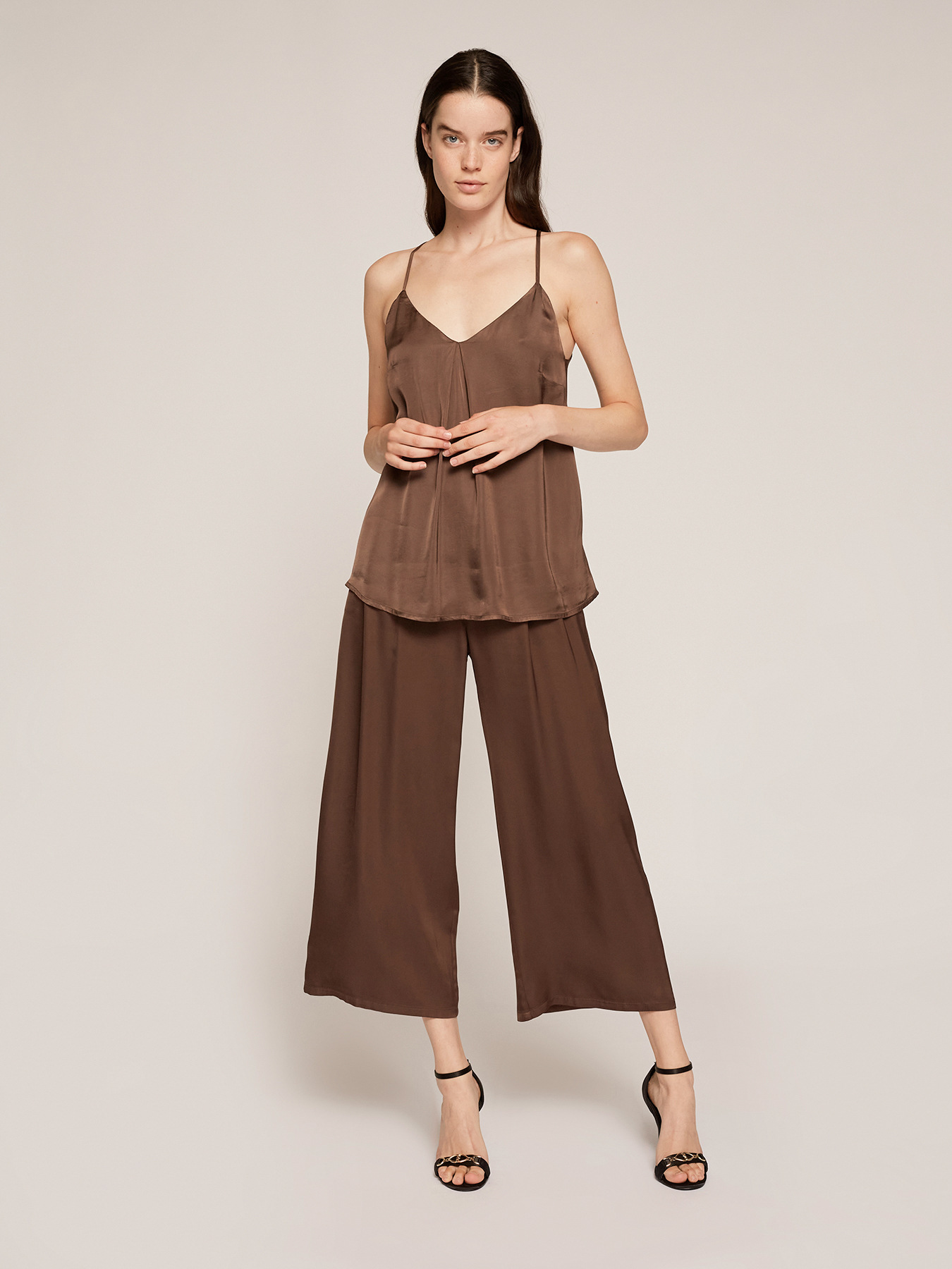 Viscose satin cropped trousers image number 0