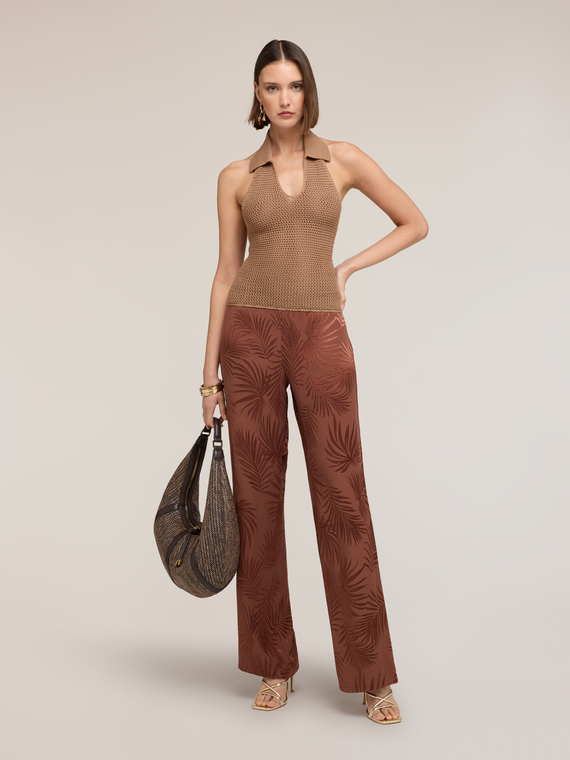 Openwork knit top with collar