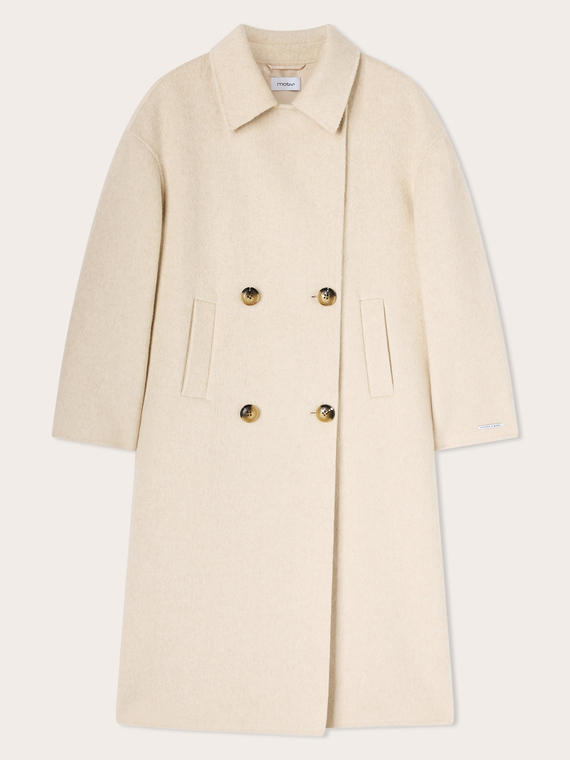 Double-breasted coat in wool and lyocell blend