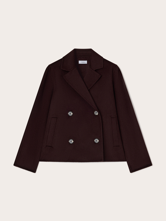 Short double-breasted wool-blend coat