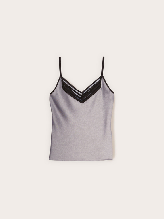Satin top with tulle trim