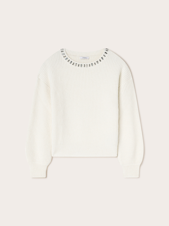 Ribbed alpaca-blend sweater with stones