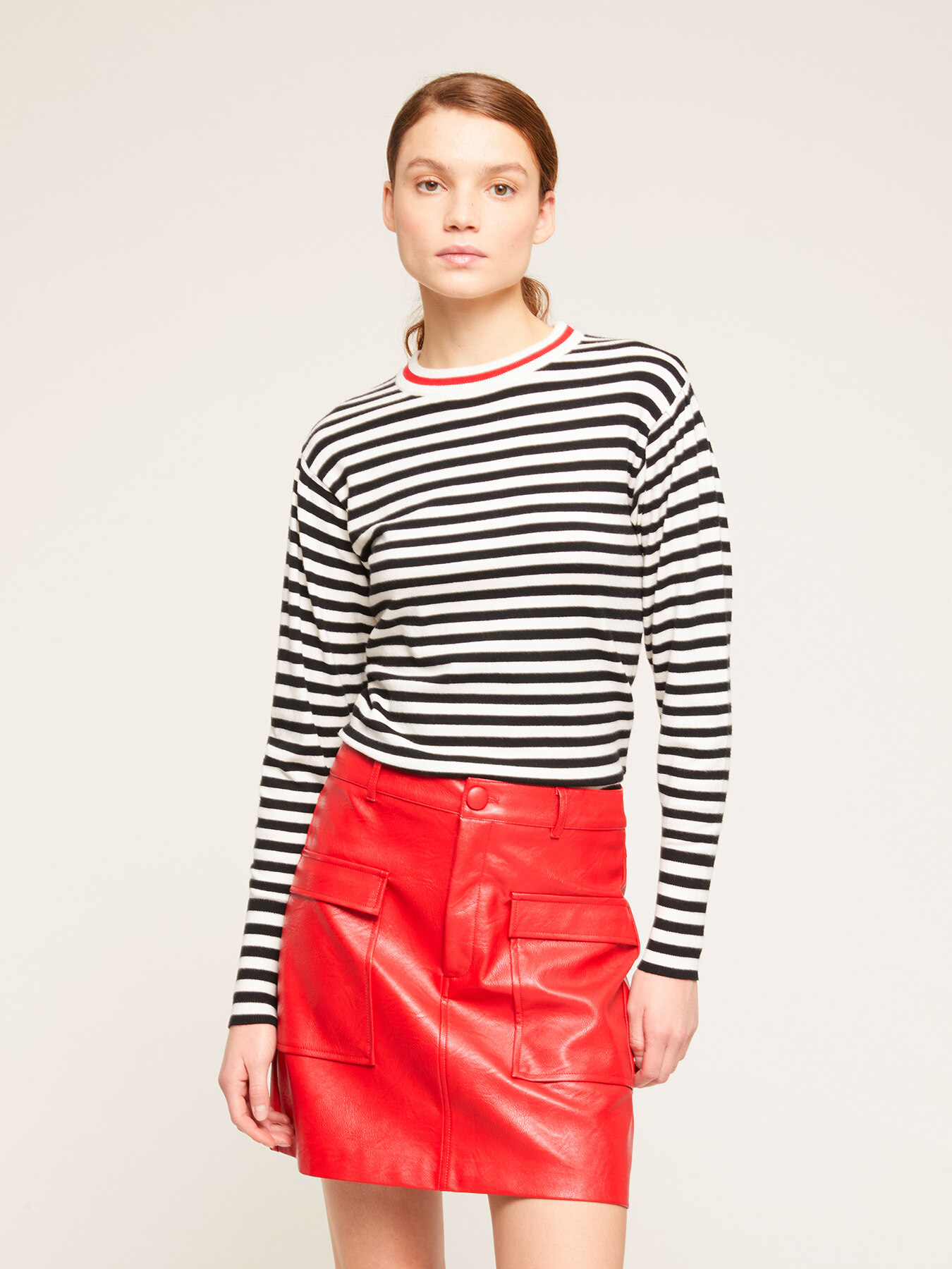 Striped sweater with puff sleeves image number 0