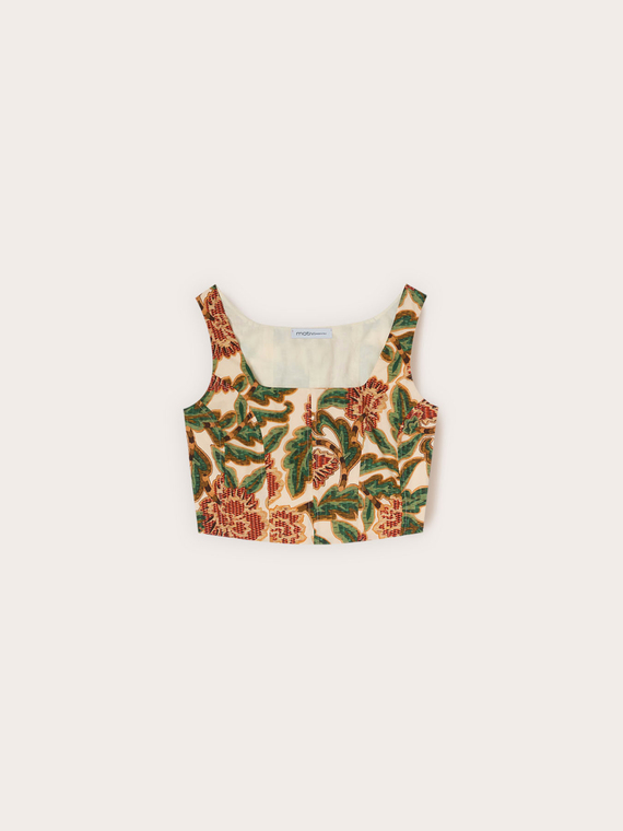 Cropped poplin top with print