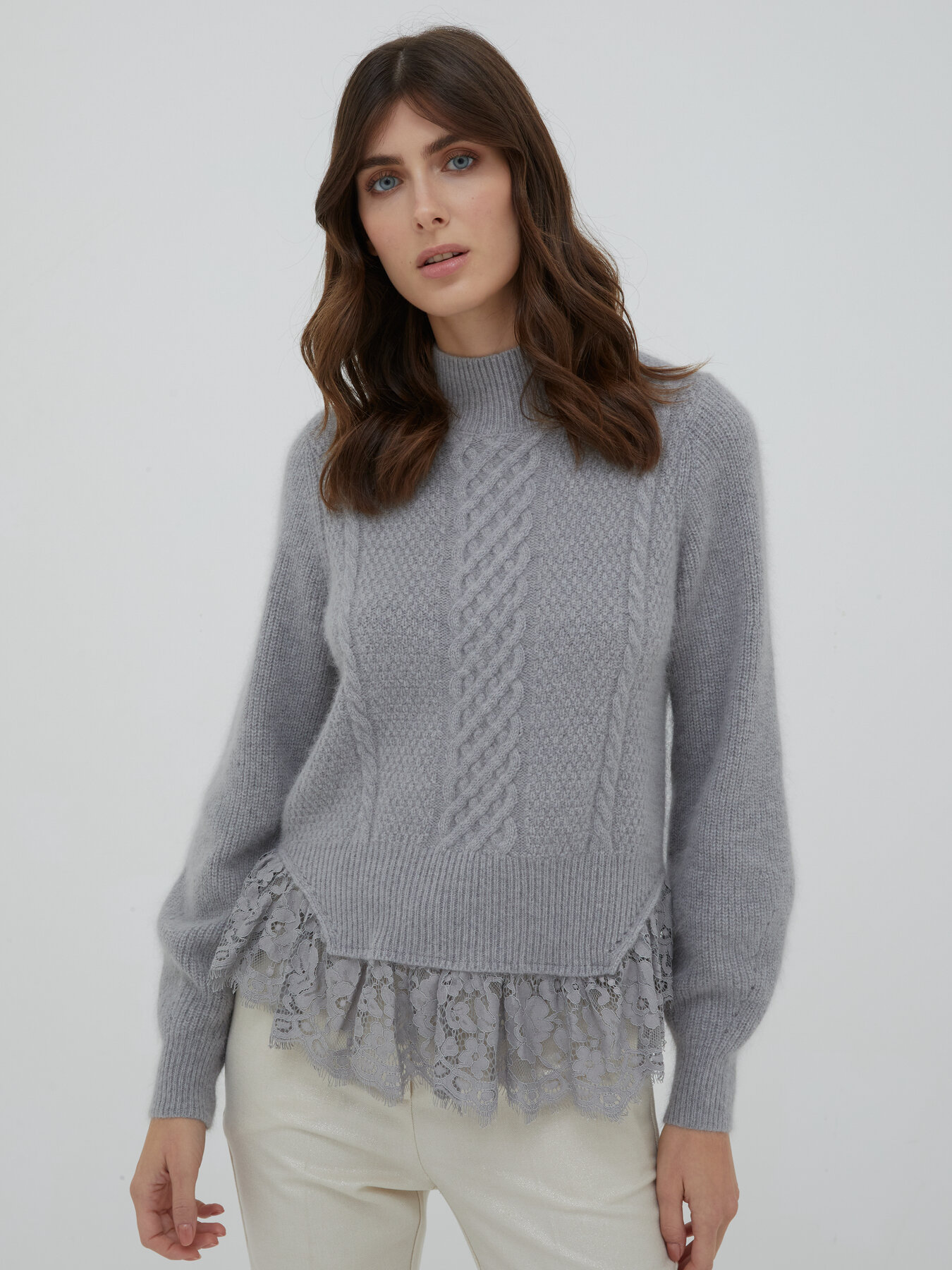 Maglia a trecce con pizzo image number 2