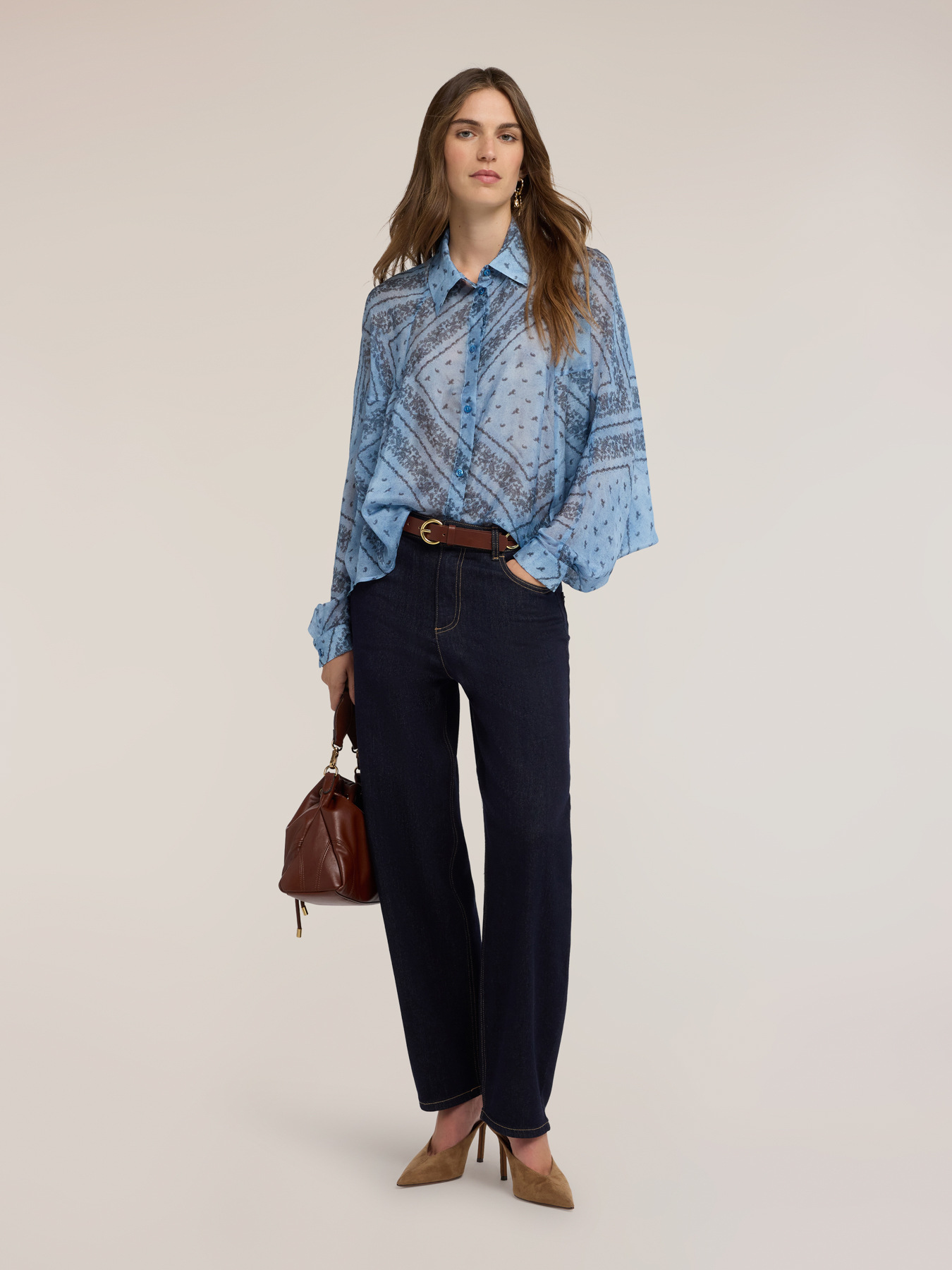 Blusa oversize in chiffon misto seta con stampa image number 2