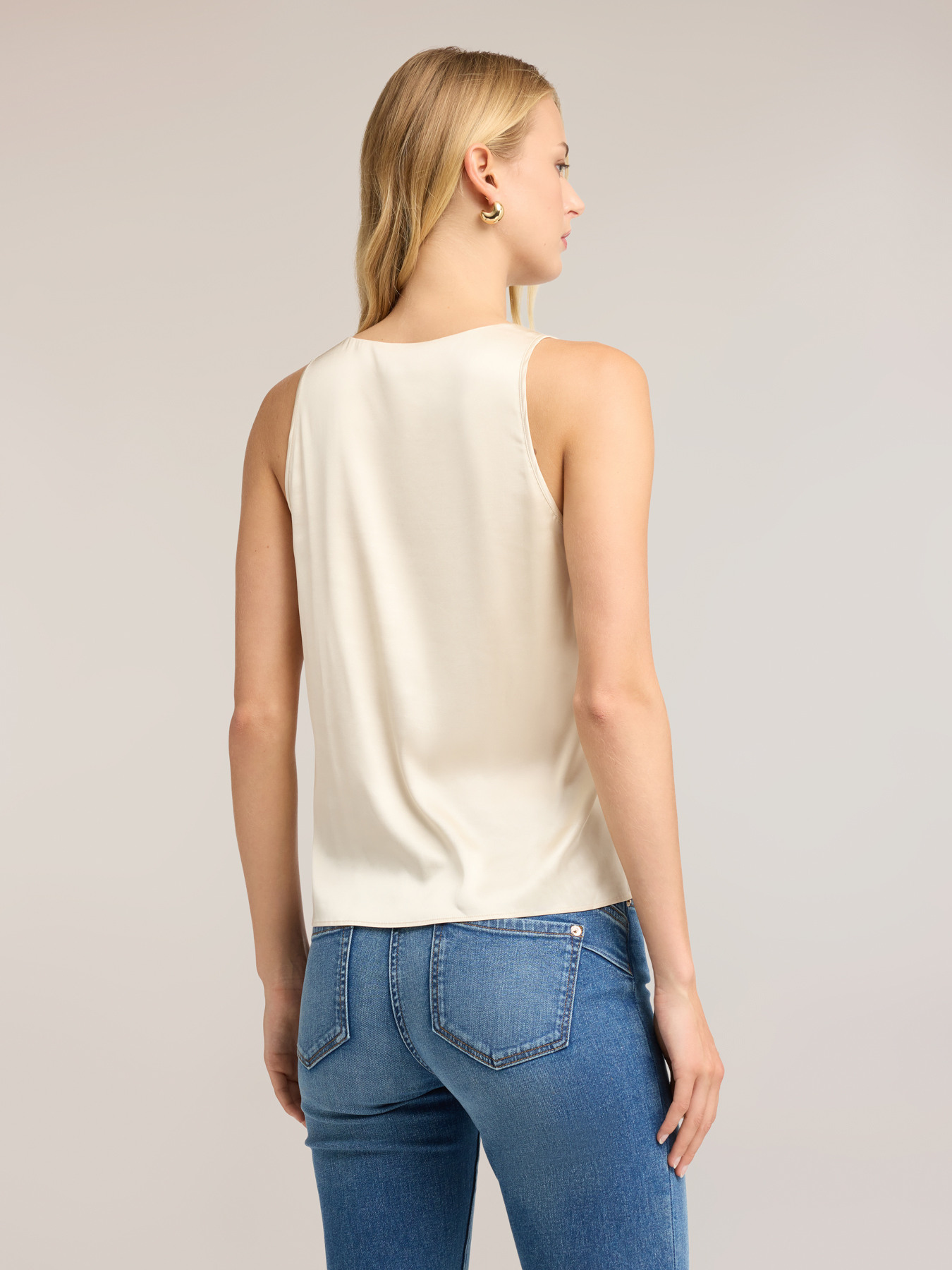 Viscose satin top with deep neckline image number 1