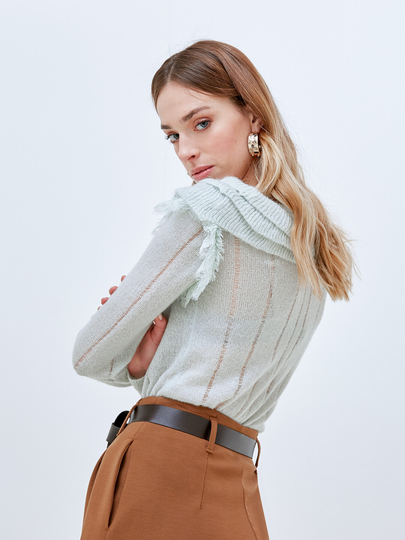 Pullover aus Mohairgemisch mit Volants, Ajour und Spitze image number 1