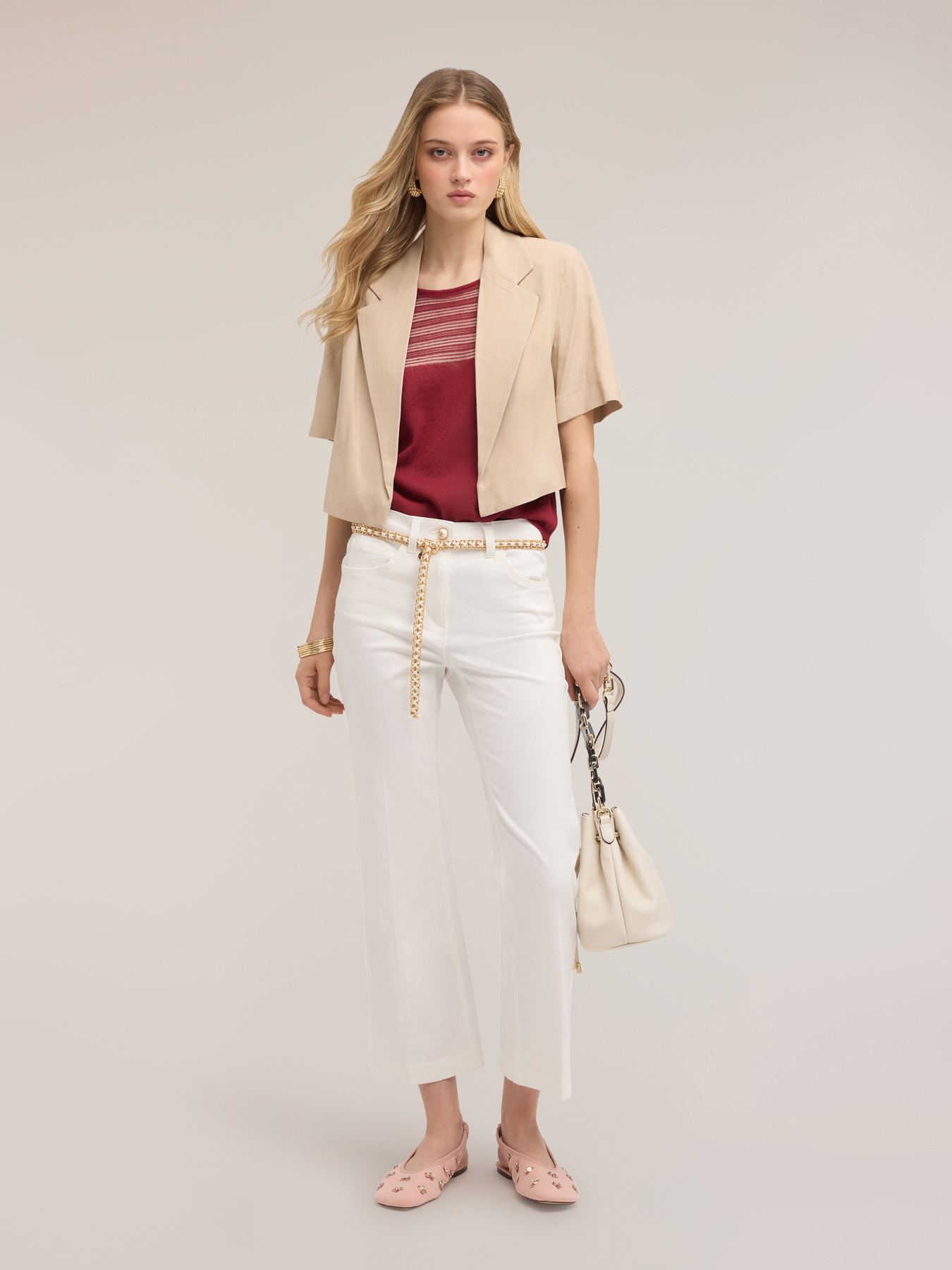 Cropped unstructured mixed linen jacket image number 0