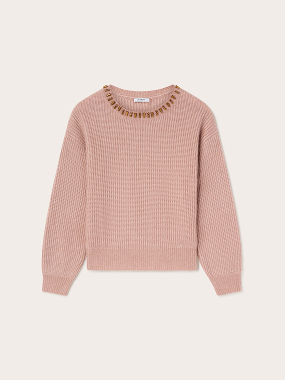 Ribbed alpaca-blend sweater with stones