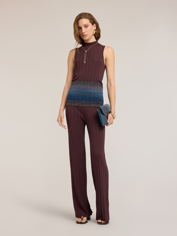 Pleated palazzo pants in lurex viscose knitwear