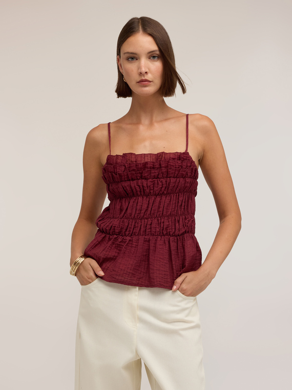 Viscose top with draping and boat neckline