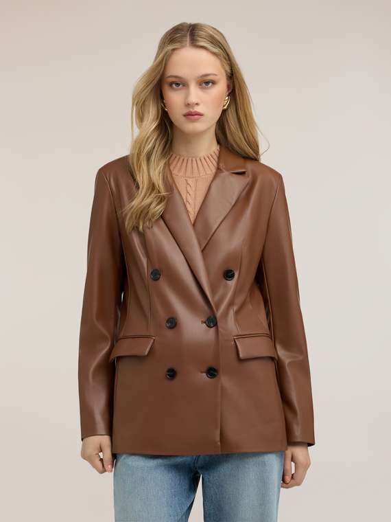 Double-breasted blazer with shiny effect