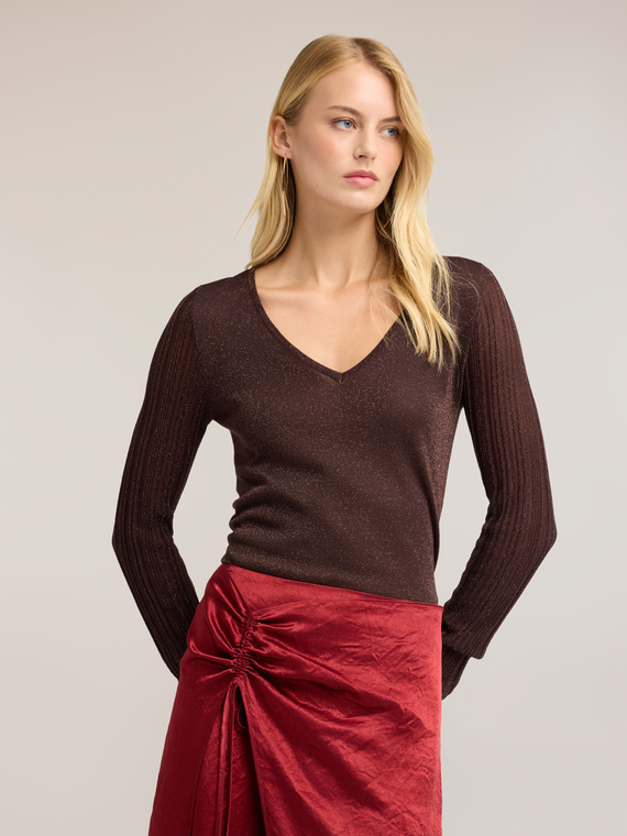 Lurex V-neck viscose sweater