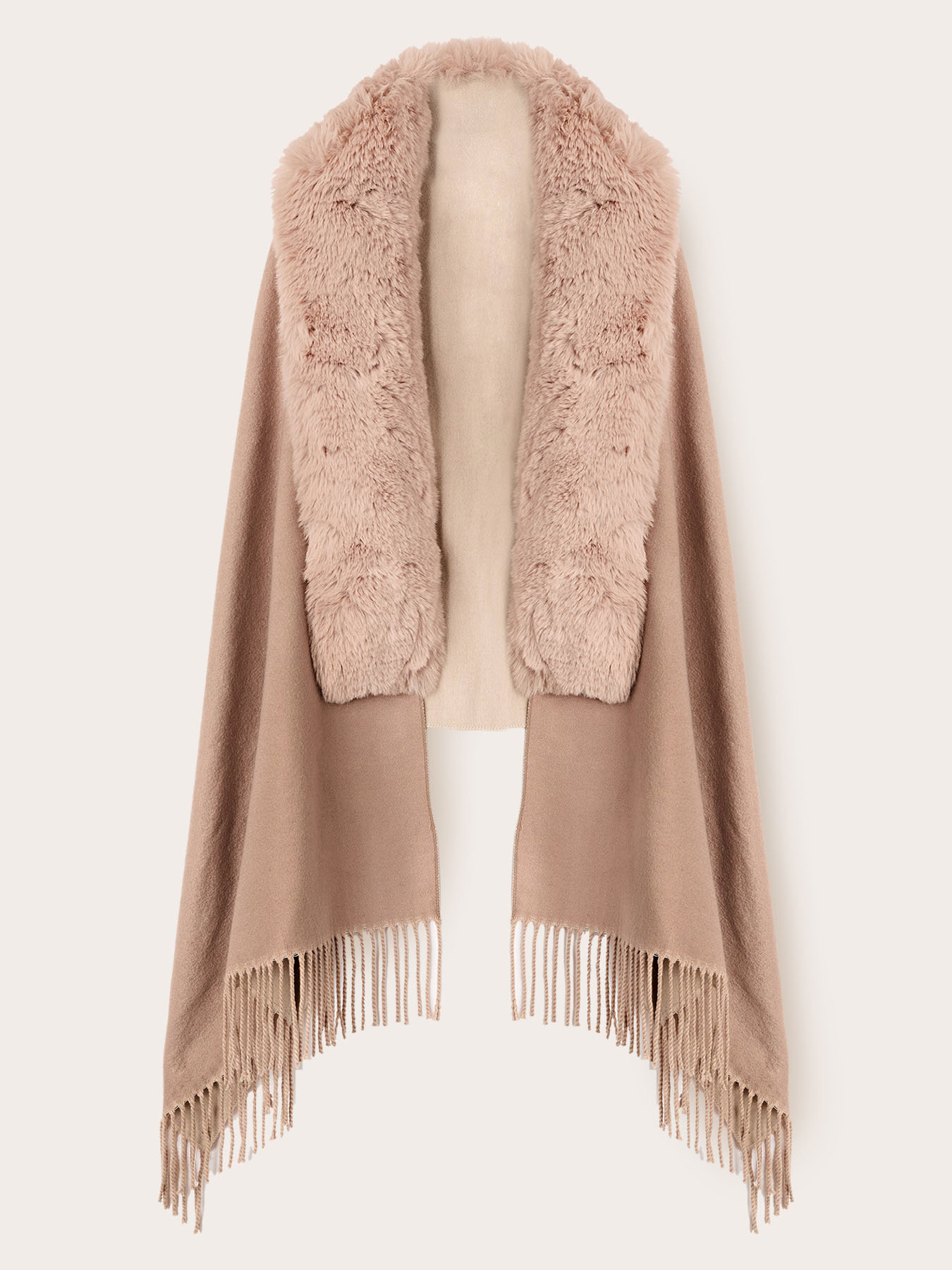 Wool poncho with fringes image number 1