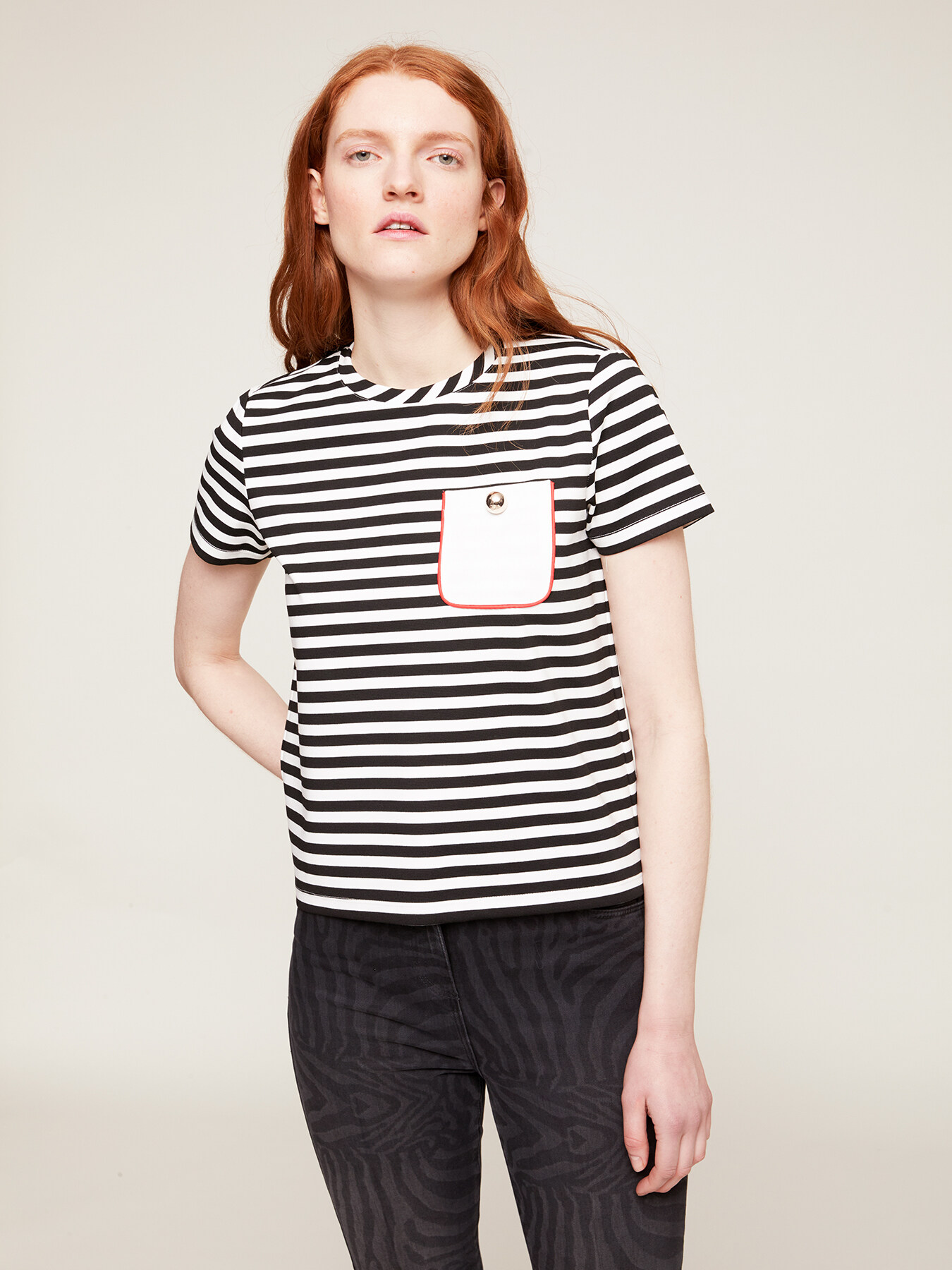 Striped boxy T-shirt with pocket image number 0