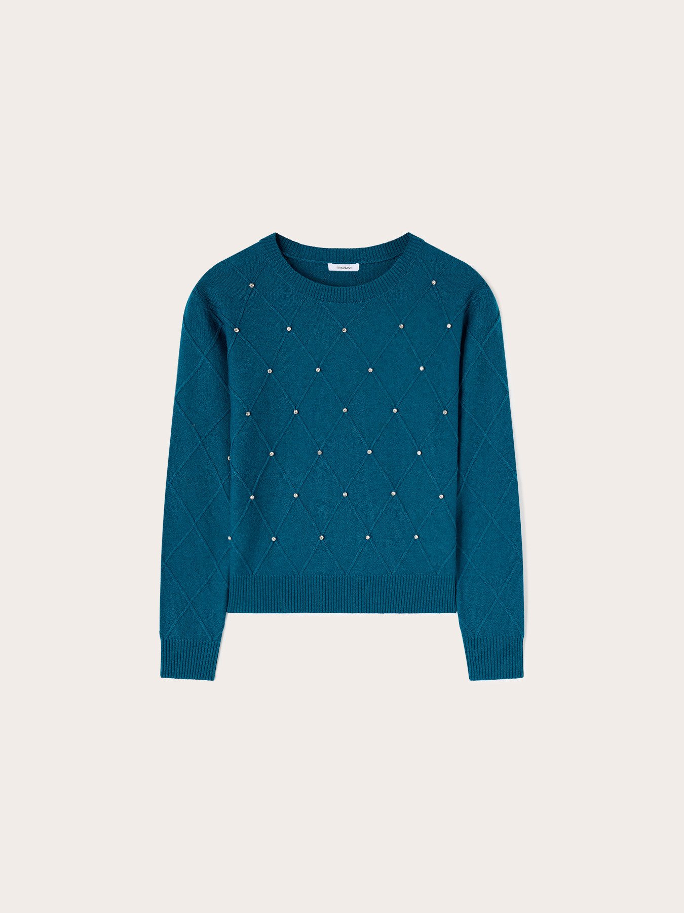 Diamond-patterned knit top with crystal stones image number 4