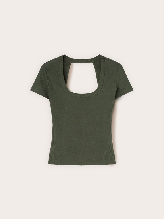 Ribbed jersey T-shirt with cut-out