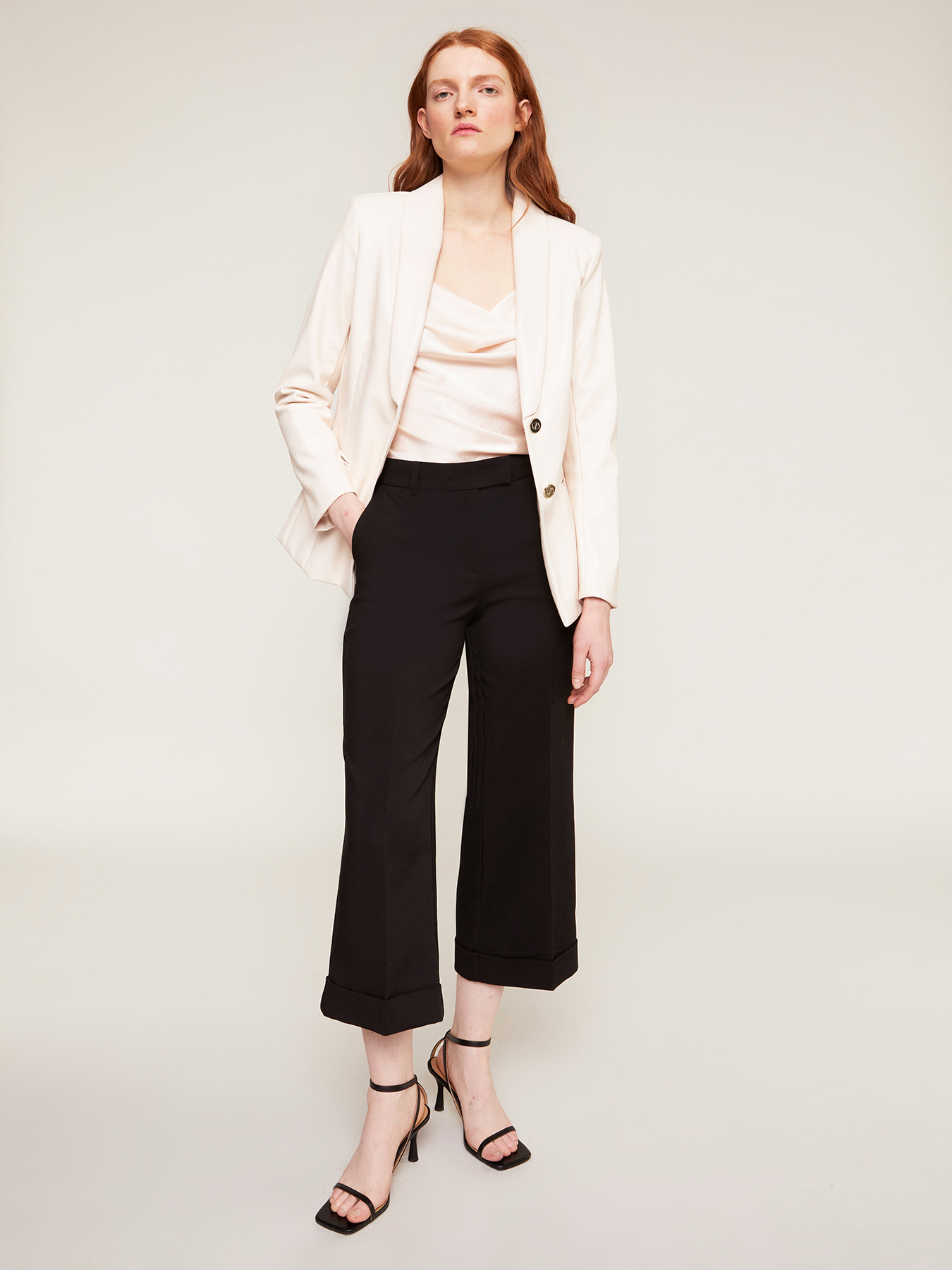 Wide-leg cropped trousers with turn-up image number 0