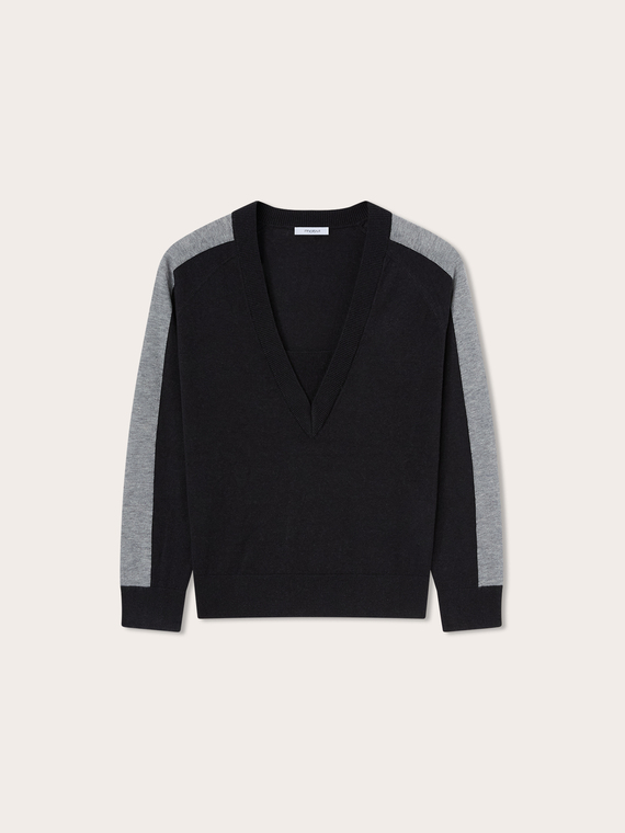 Pull en laine et soie m&eacute;lang&eacute;es color block