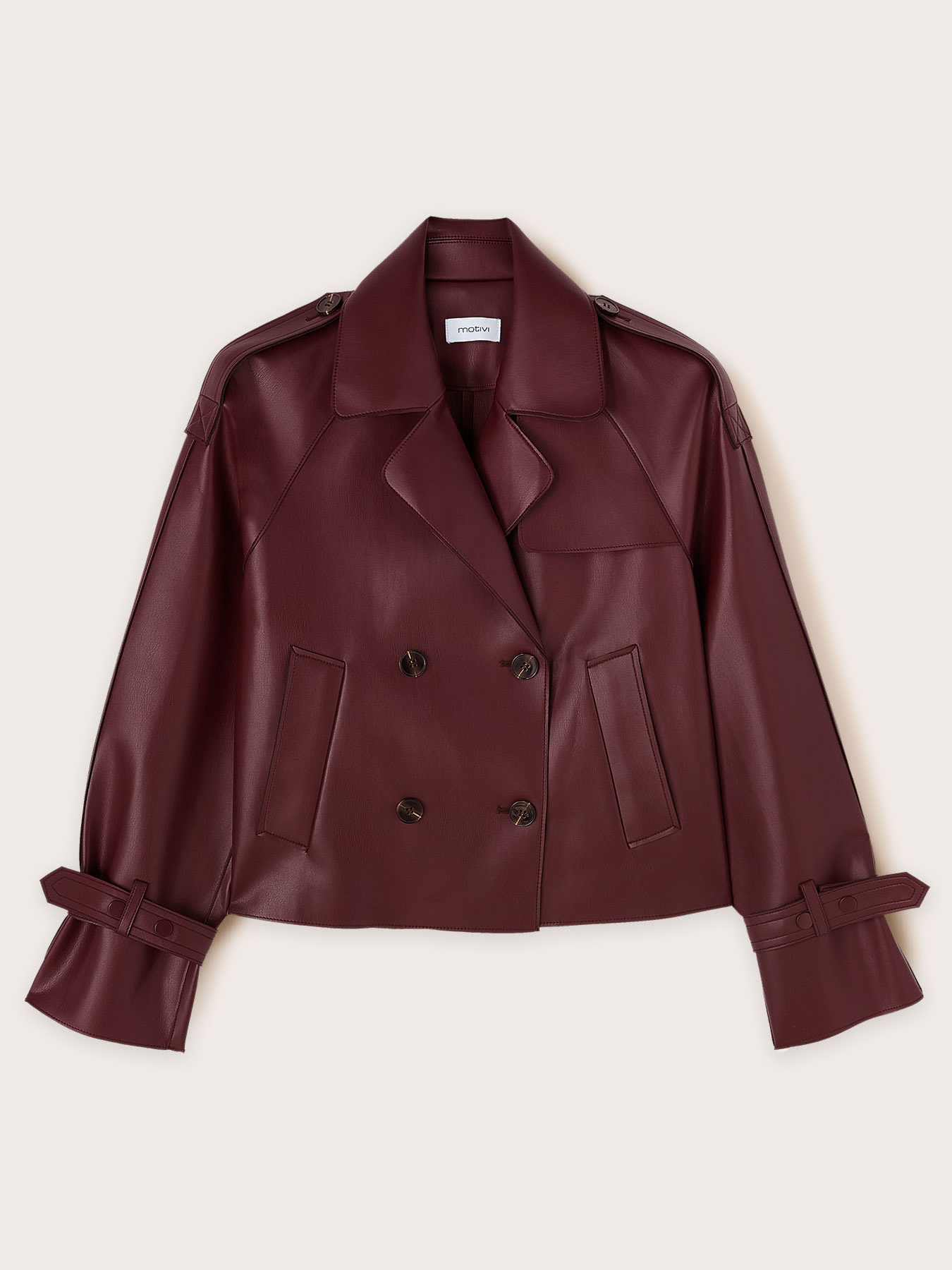 Short double-breasted trench coat in coated fabric image number 4