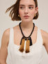 Choker with wooden beads and tassel pendants image number 0