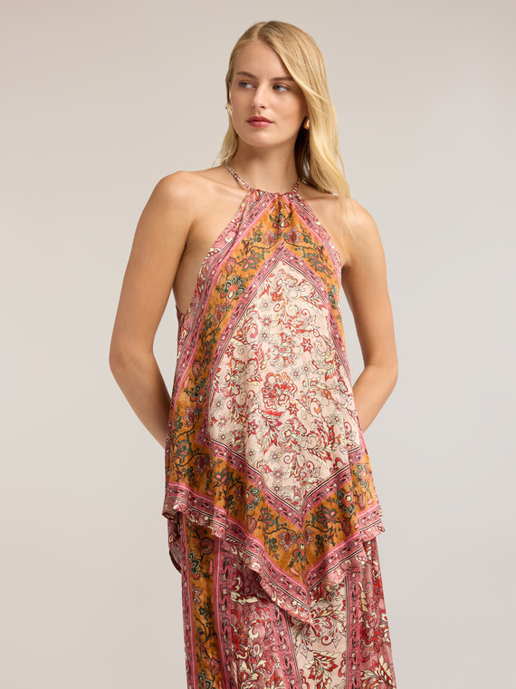 Top in raso con stampa paisley