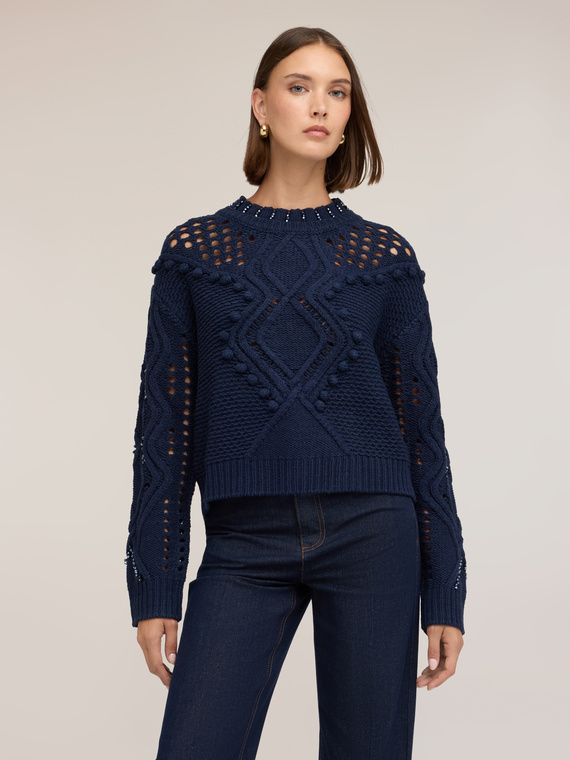 Ajour&eacute;-Strickpullover aus Wollmischung