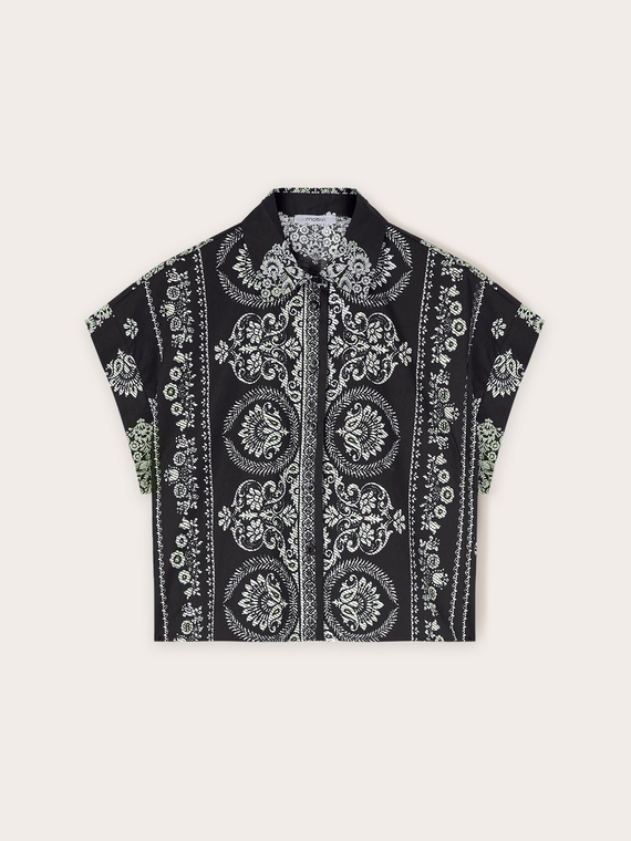 Short shirt with ethnic pattern