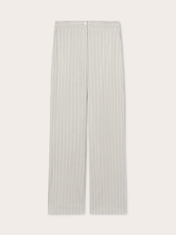 Pantalón modelo palazzo de raya diplomática con mezcla de lino