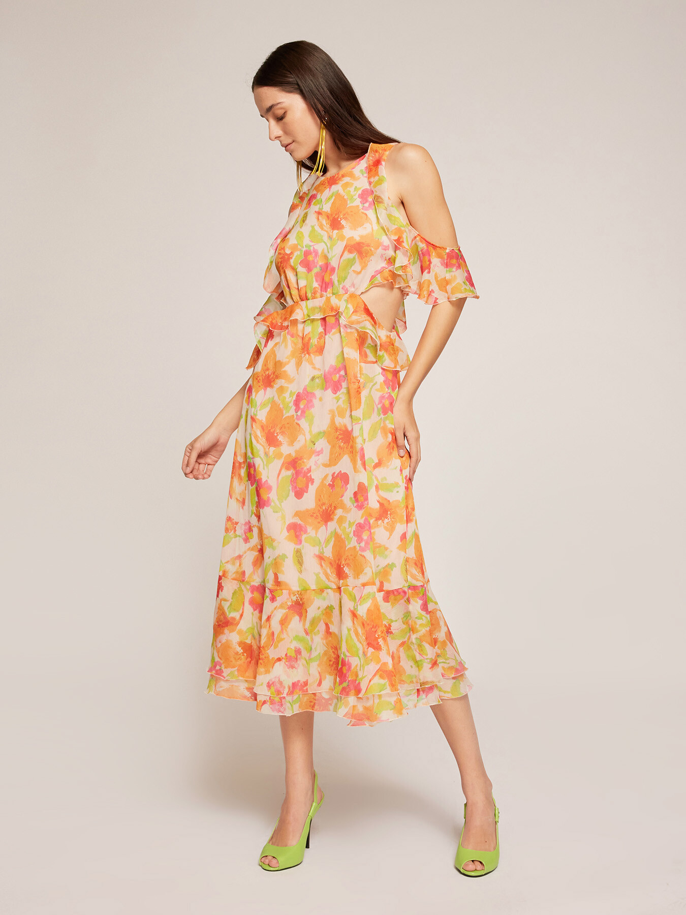 Floral patterned dress with flounces image number 0