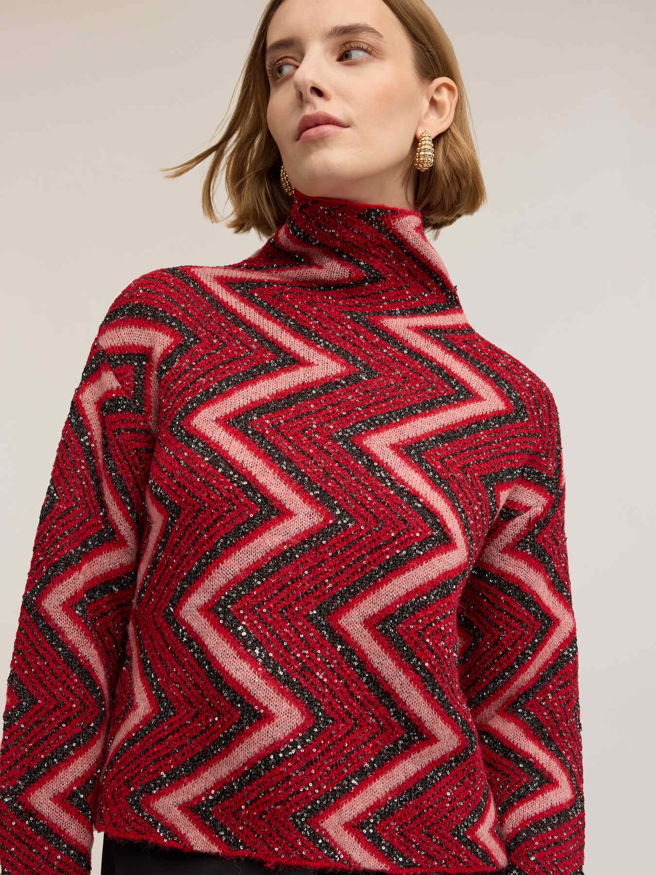 Chevron pattern turtleneck sweater with sequins image number 3