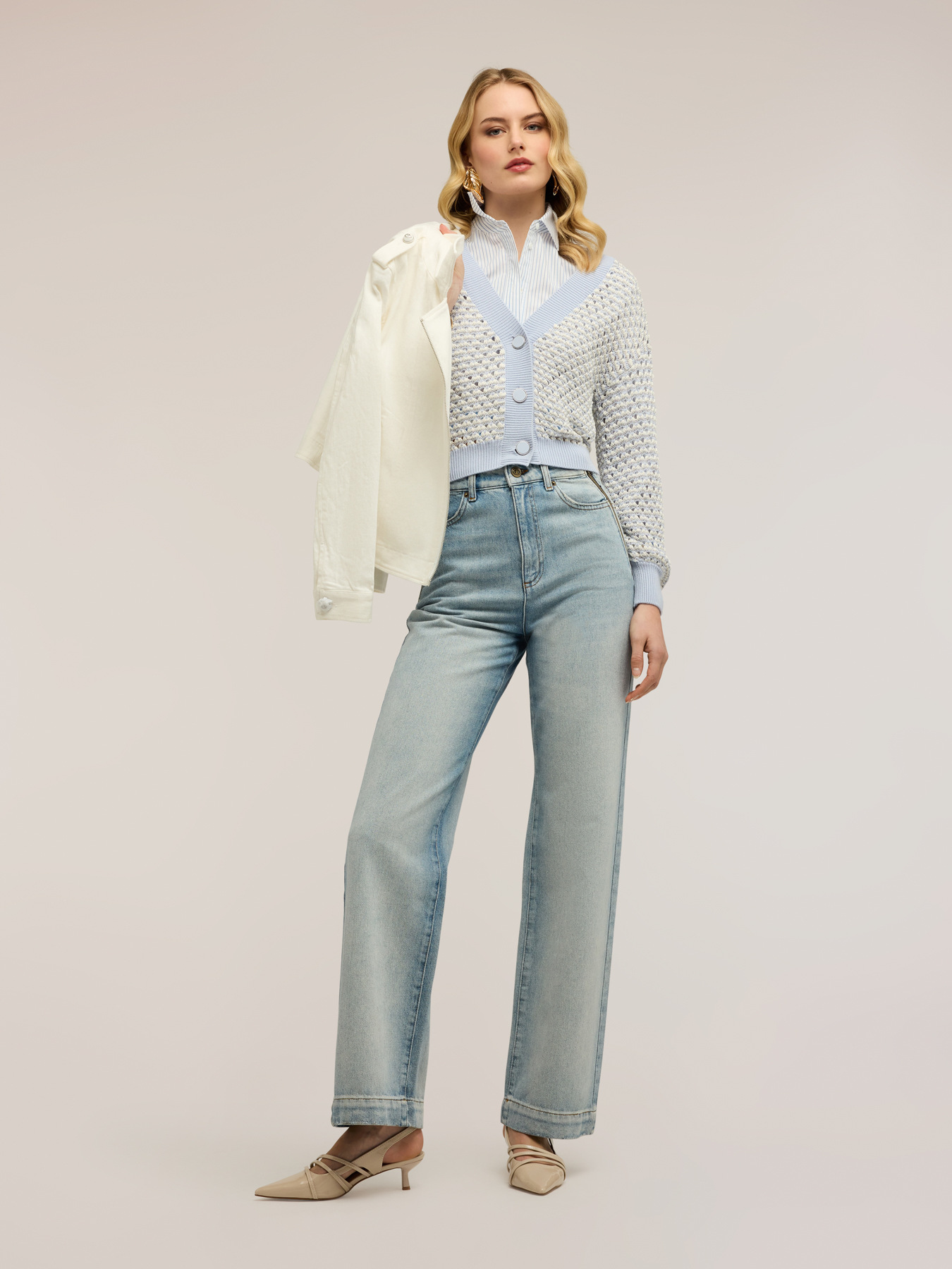 Wide leg palazzo jeans with side zips image number 0
