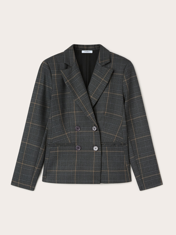 Short structured double-breasted check jacket