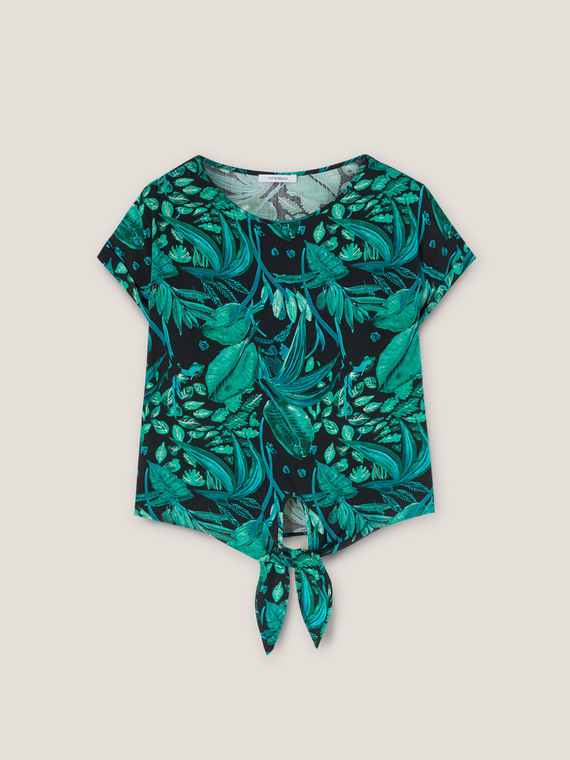 Jungle-patterned blouse with knot