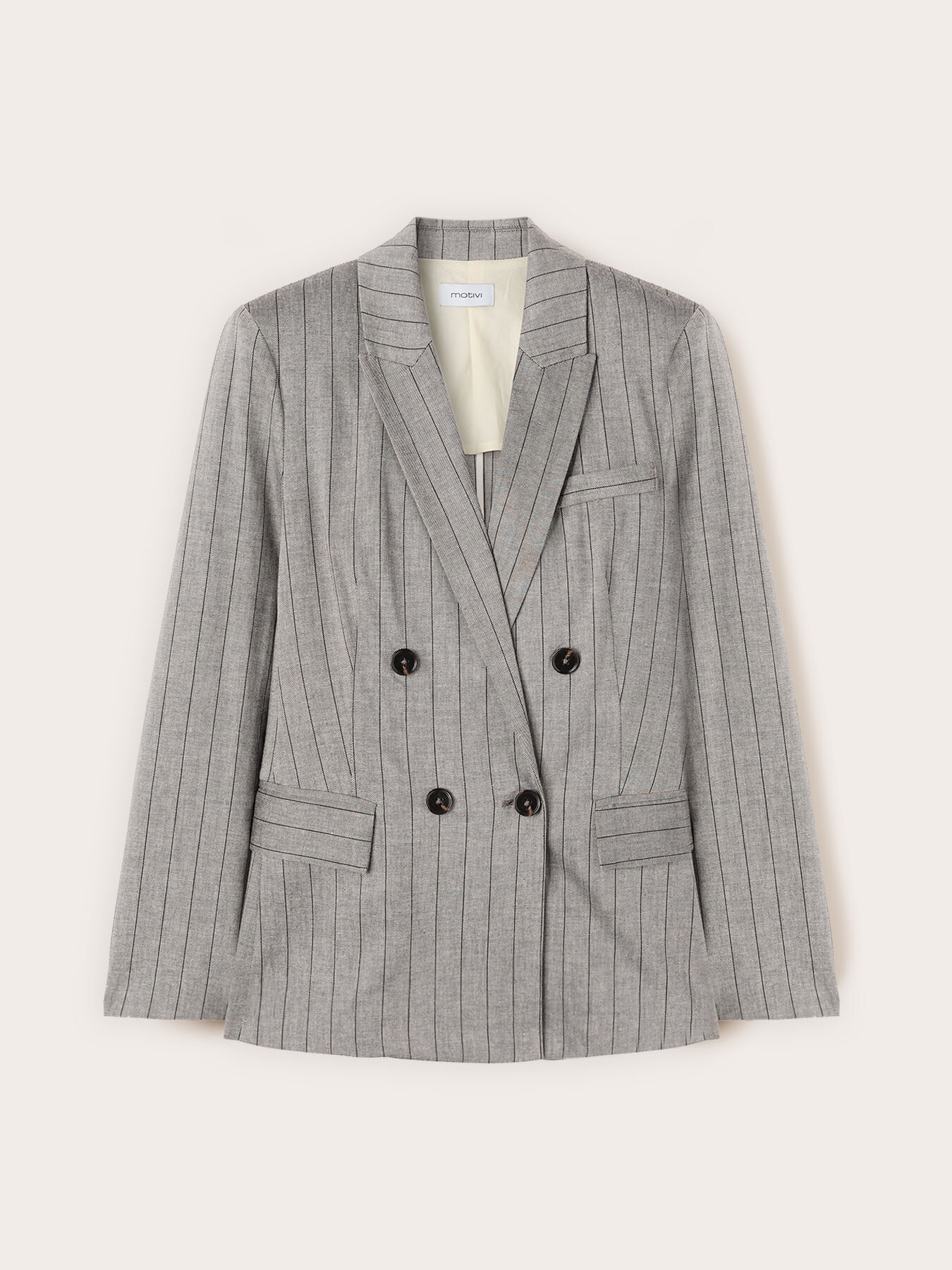 Double-breasted pinstripe blazer in linen blend image number 4