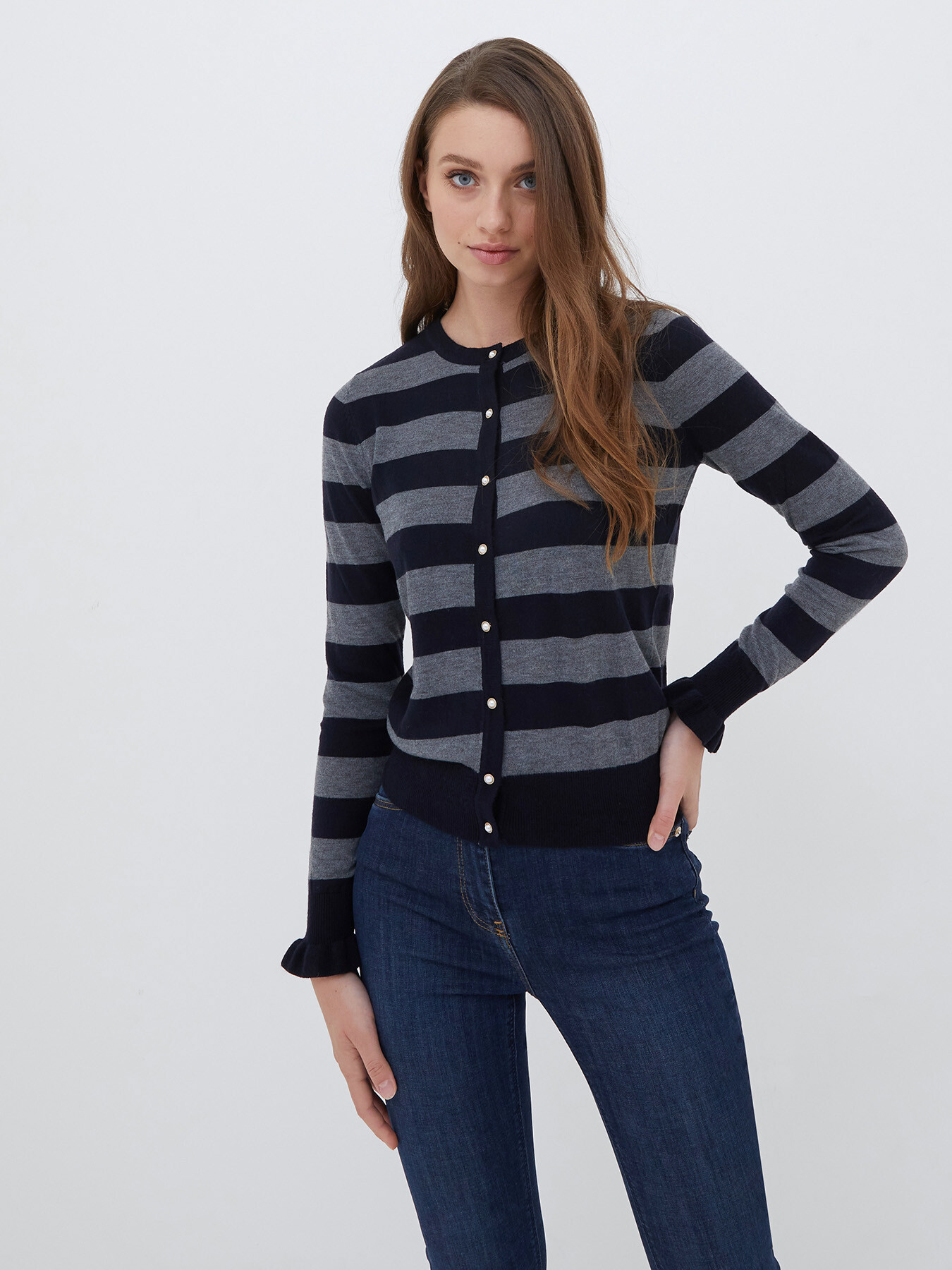Striped cardigan with jewel buttons image number 0