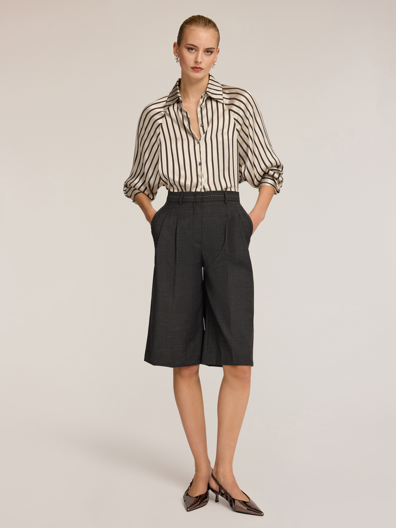 Camicia a righe con maniche over image number 3